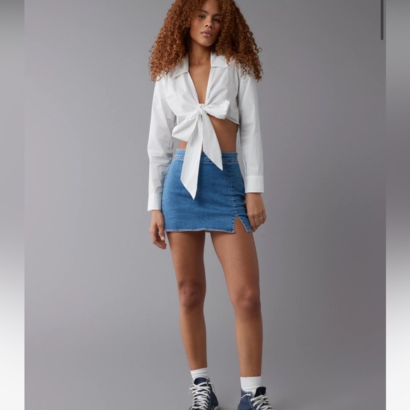 AE Next Level High-Waisted Denim Skort in medium indigo wash 12 NEW - Picture 5 of 6